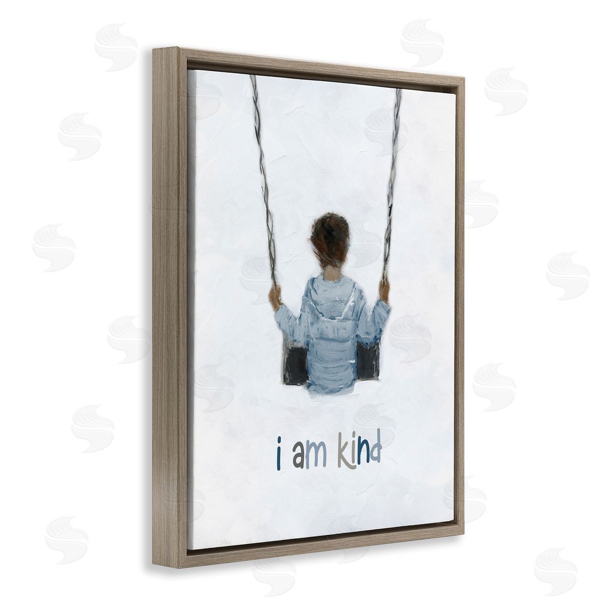 Sally Swatland I am Kind Motivational Child Playing on Swing Brown Floating Frame Canvas Wall Art Print