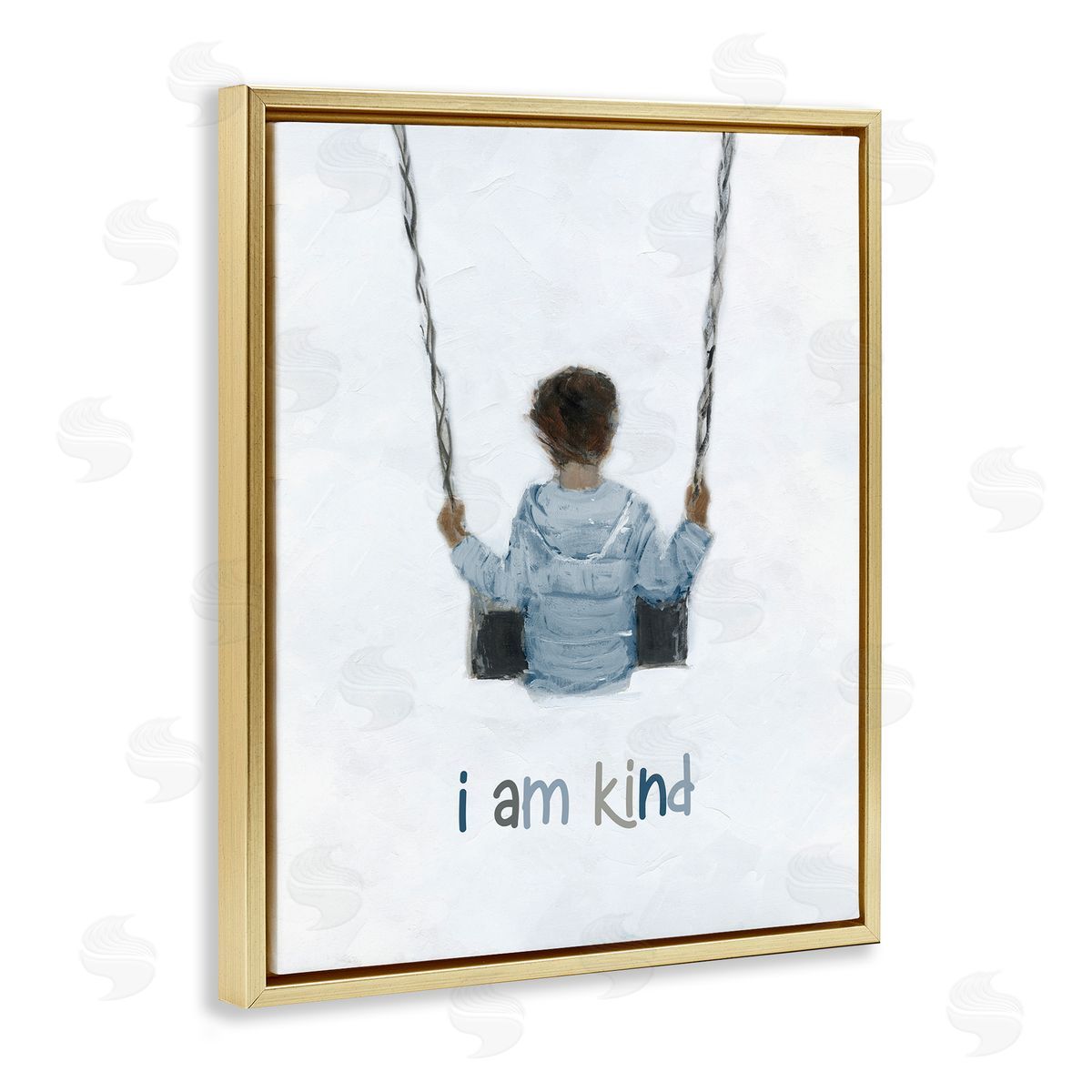 Sally Swatland I am Kind Motivational Child Playing on Swing Gold Floating Frame Canvas Wall Art Print