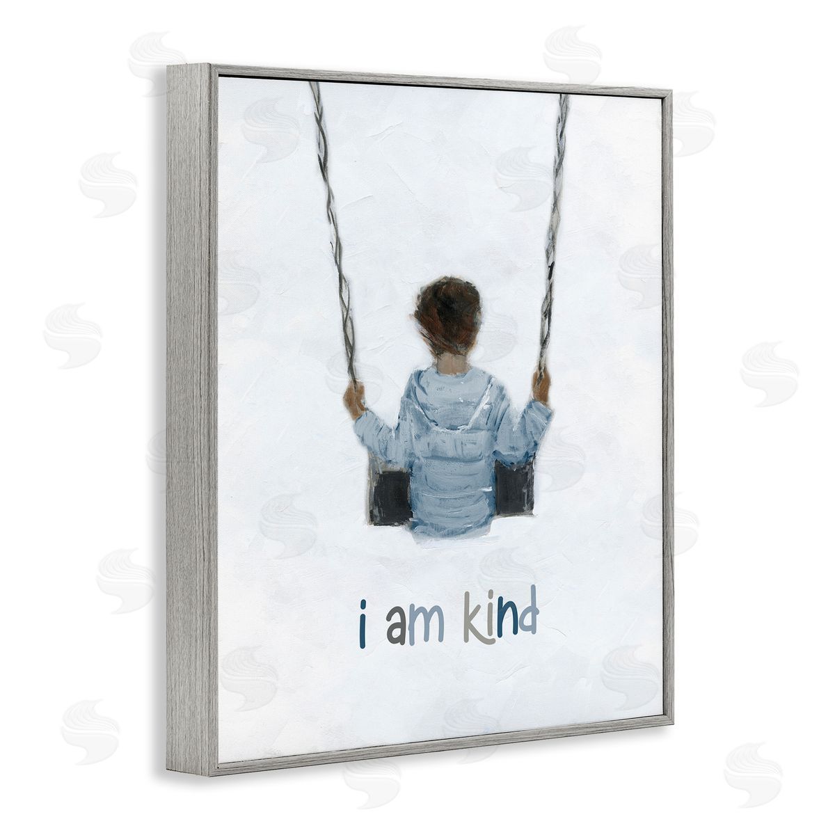 Sally Swatland I am Kind Motivational Child Playing on Swing Gray Framed Giclee Wall Art Print