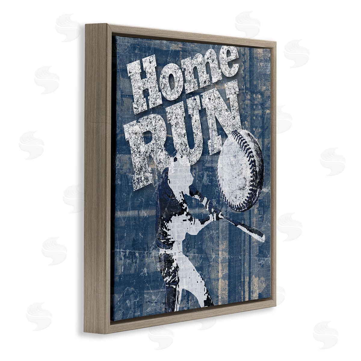 Katrina Craven Vintage Home Run Weathered Baseball Sports Sign Brown Floating Frame Canvas Wall Art Print