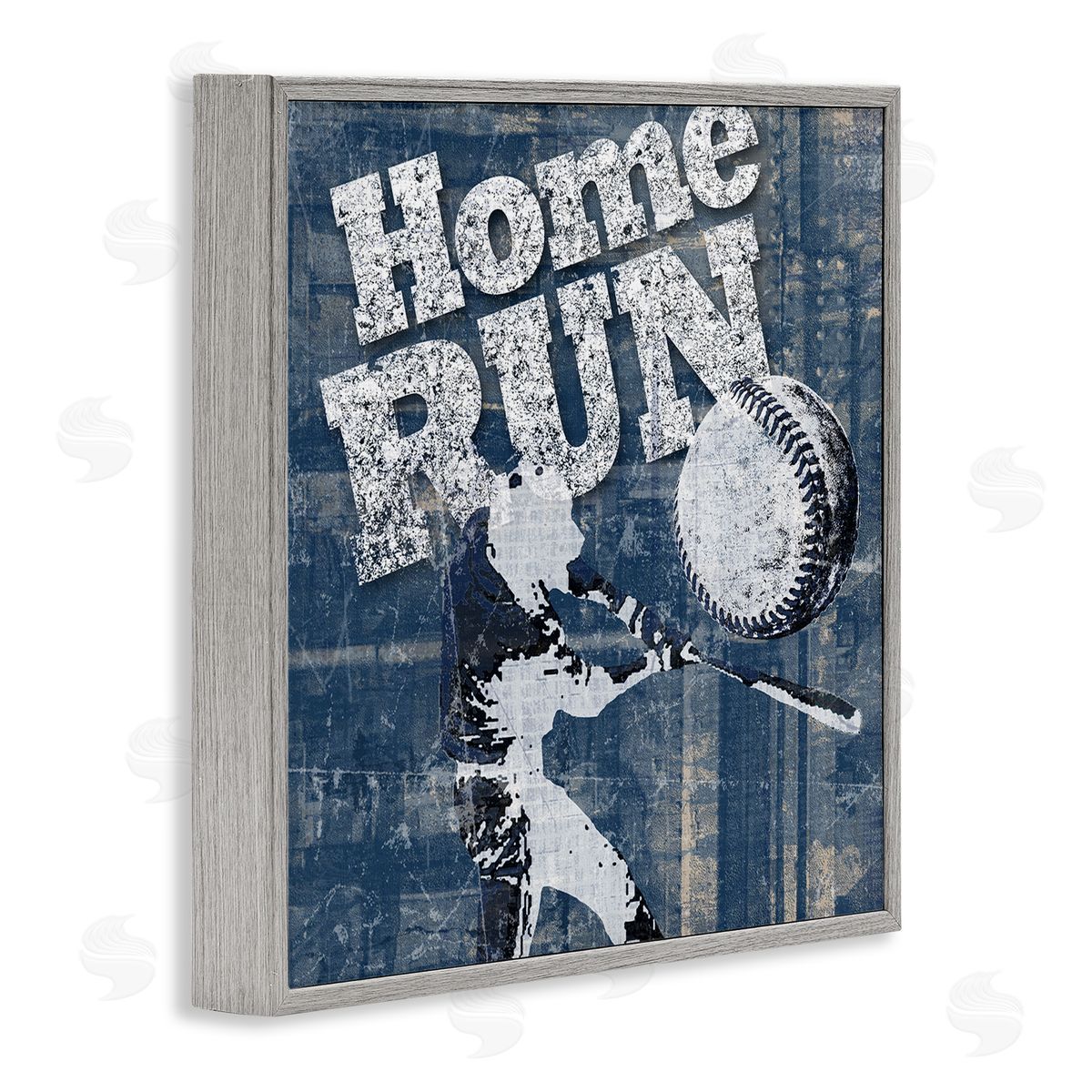 Katrina Craven Vintage Home Run Weathered Baseball Sports Sign Gray Framed Glicee Wall Art Print