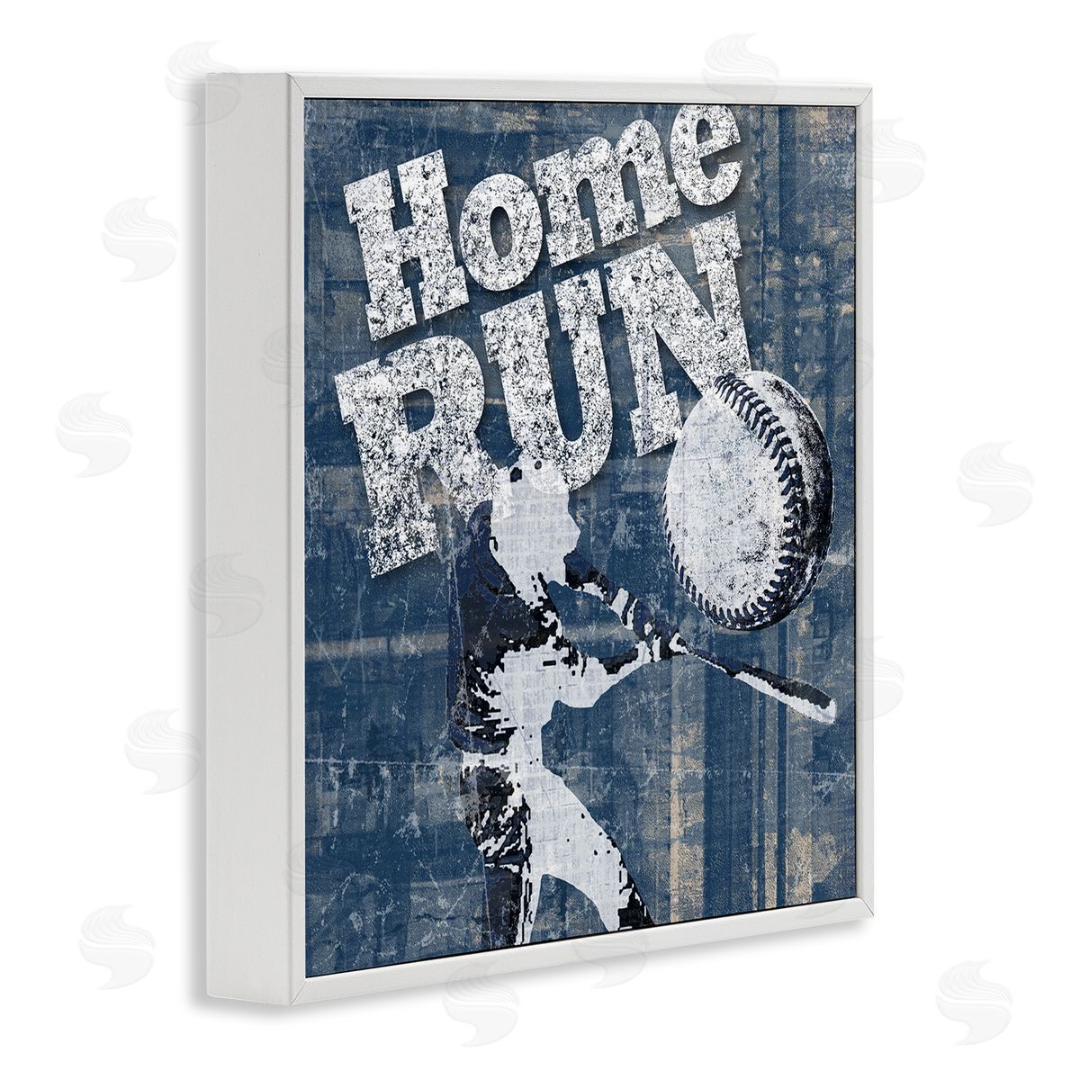 Katrina Craven Vintage Home Run Weathered Baseball Sports Sign White Framed Glicee Wall Art Print