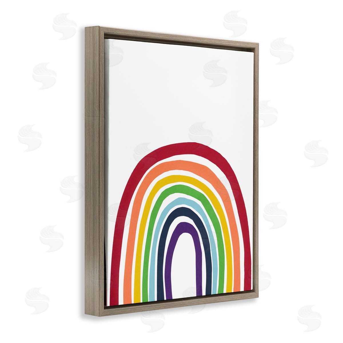 Bronwyn Baker Whimsical Asymmetrical Rainbow Stripes Modern Kids Brown Floating Frame Canvas Wall Art Print