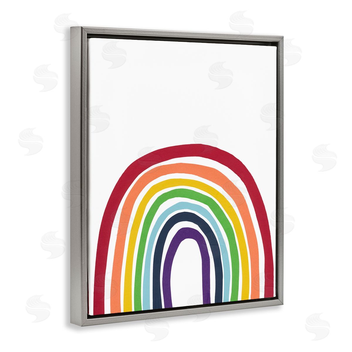 Bronwyn Baker Whimsical Asymmetrical Rainbow Stripes Modern Kids Gray Floating Frame Canvas Wall Art Print