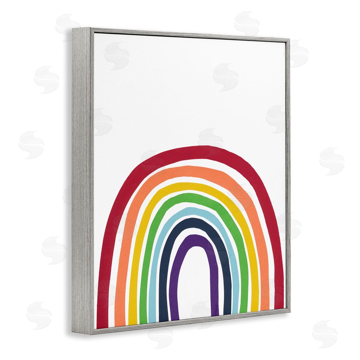 Bronwyn Baker Whimsical Asymmetrical Rainbow Stripes Modern Kids Gray Framed Giclee Wall Art Print