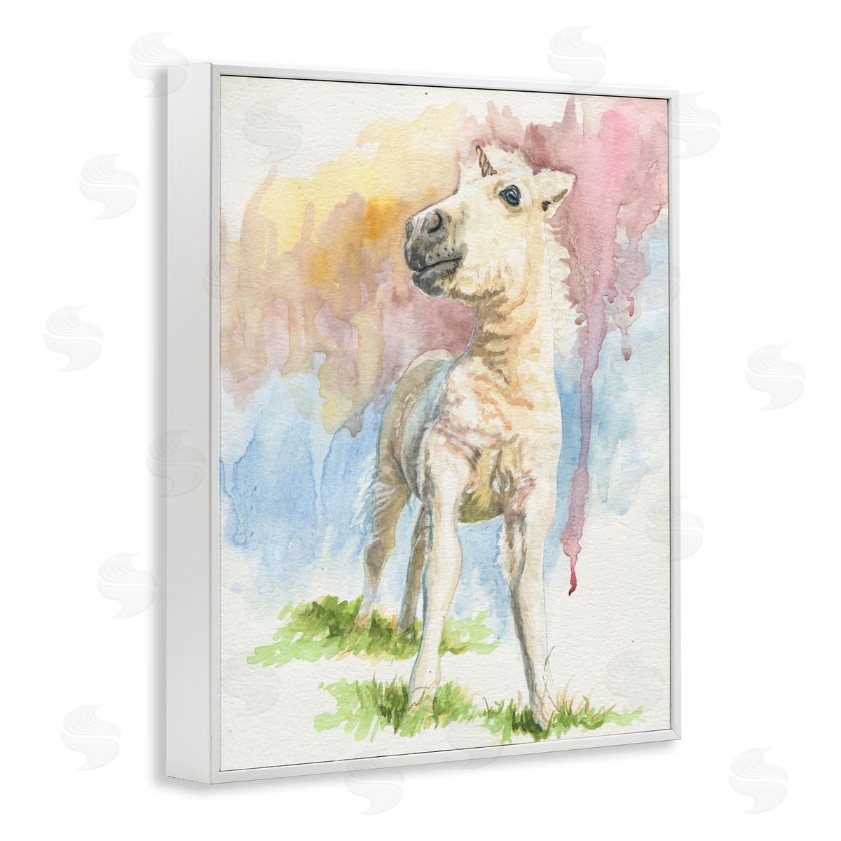 Jennifer Redstreake Stoic Fantasy Unicorn Pastel Dripping Watercolor Detail  White Framed Giclee Wall Art Print