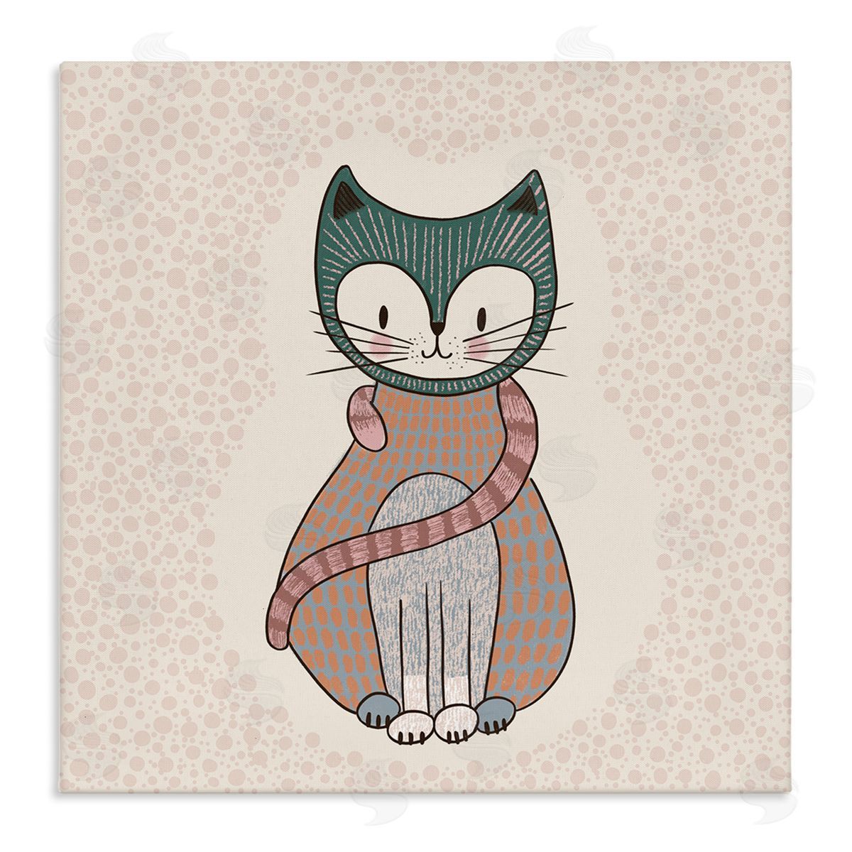Birgit Maria Kiennast Speckled Kitty Cat Patterned Shapes Animal Design Stretched Canvas Wall Art Print