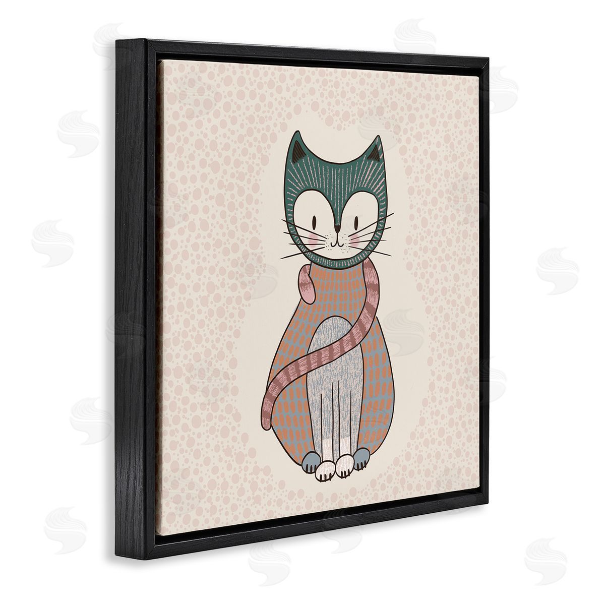 Birgit Maria Kiennast Speckled Kitty Cat Patterned Shapes Animal Design Black Floating Frame Canvas Wall Art Print