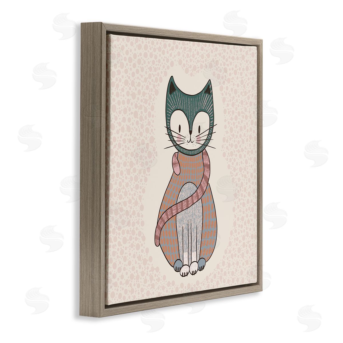Birgit Maria Kiennast Speckled Kitty Cat Patterned Shapes Animal Design Brown Floating Frame Canvas Wall Art Print