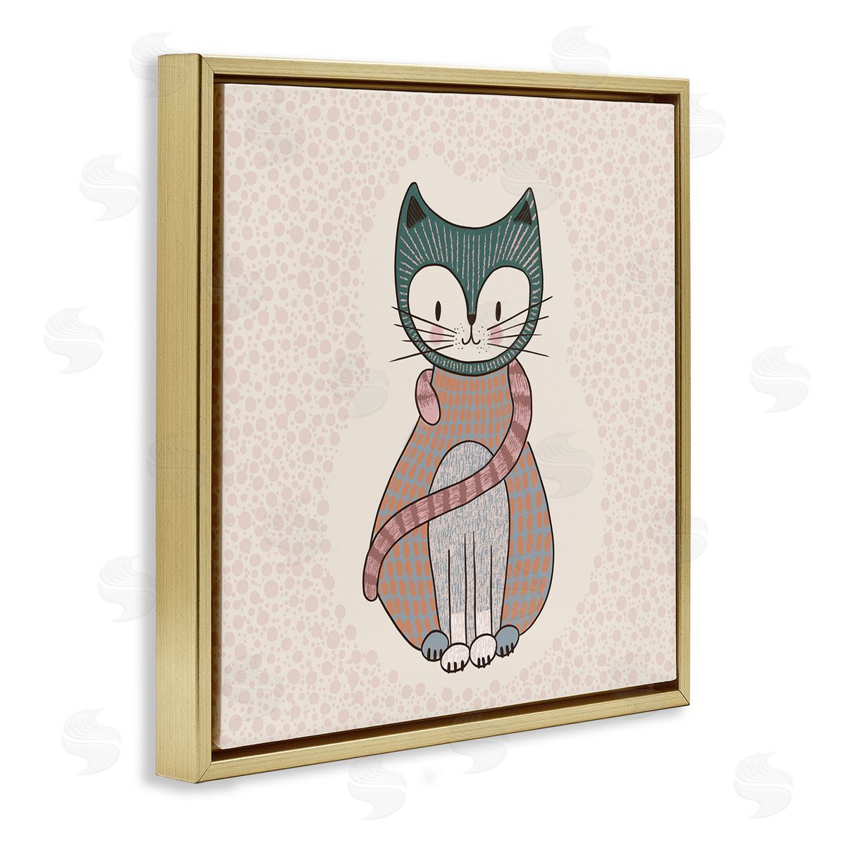 Birgit Maria Kiennast Speckled Kitty Cat Patterned Shapes Animal Design Gold Floating Frame Canvas Wall Art Print
