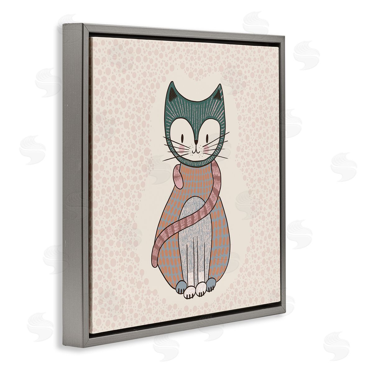 Birgit Maria Kiennast Speckled Kitty Cat Patterned Shapes Animal Design Gray Floating Frame Canvas Wall Art Print