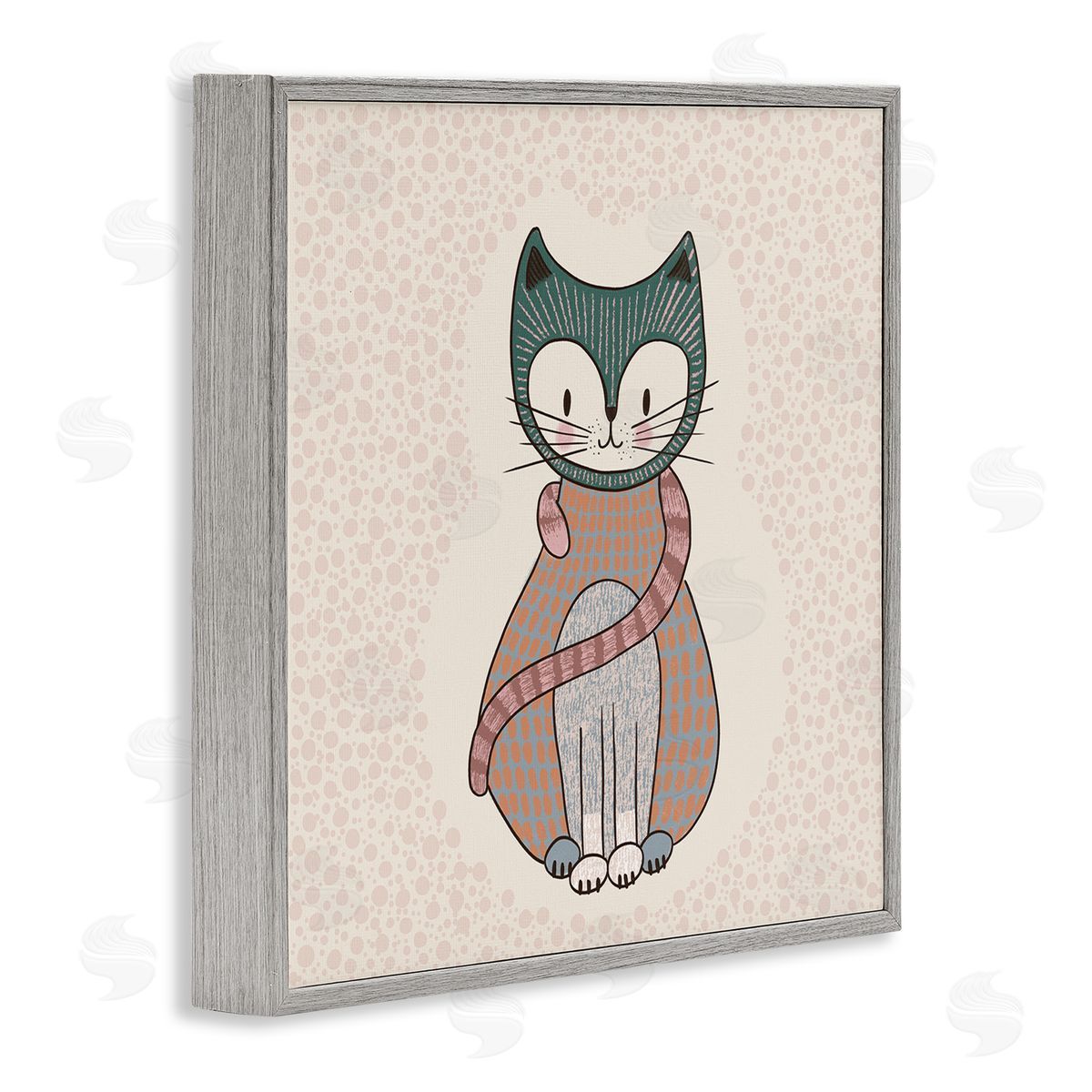 Birgit Maria Kiennast Speckled Kitty Cat Patterned Shapes Animal Design Gray Framed Glicee Wall Art Print