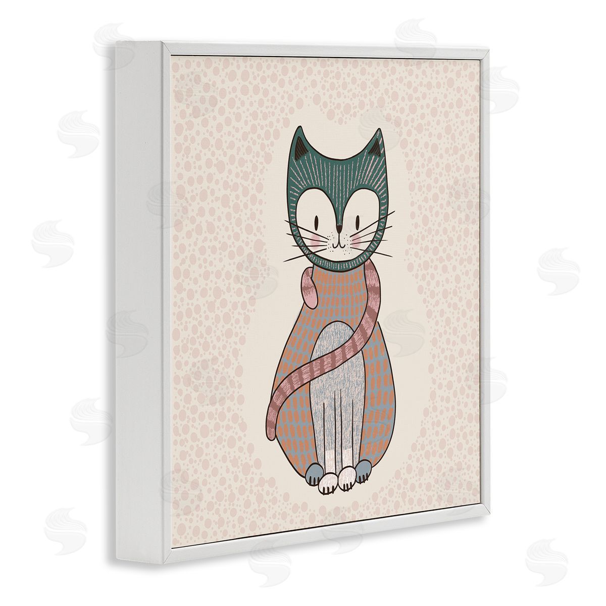 Birgit Maria Kiennast Speckled Kitty Cat Patterned Shapes Animal Design White Framed Glicee Wall Art Print