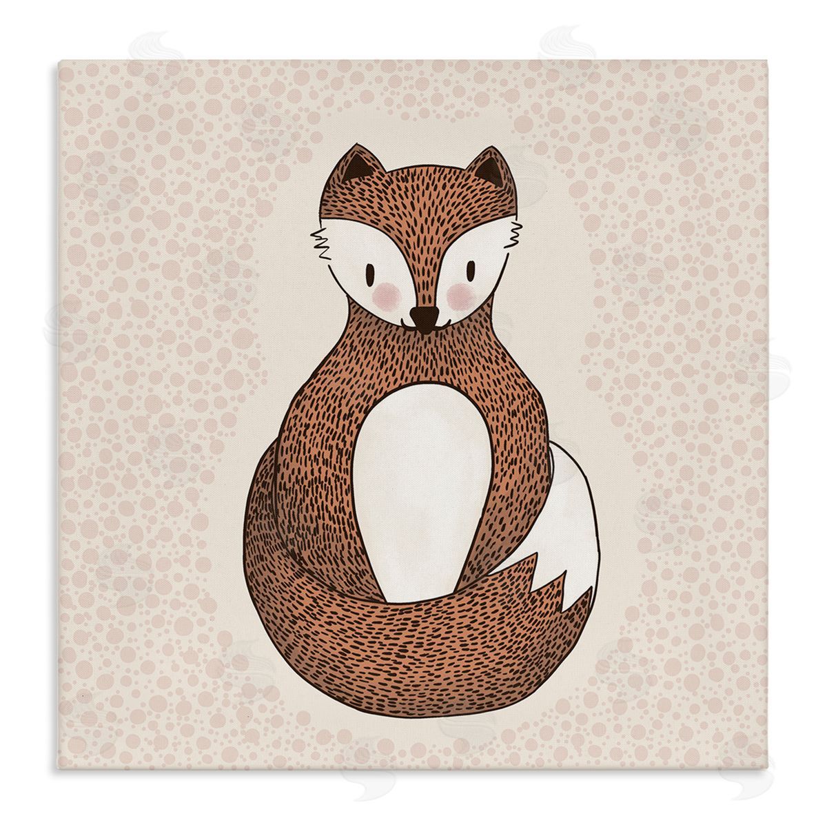Birgit Maria Kiennast Whimsical Fox Spotted Pattern Polka Dot Border Stretched Canvas Wall Art Print