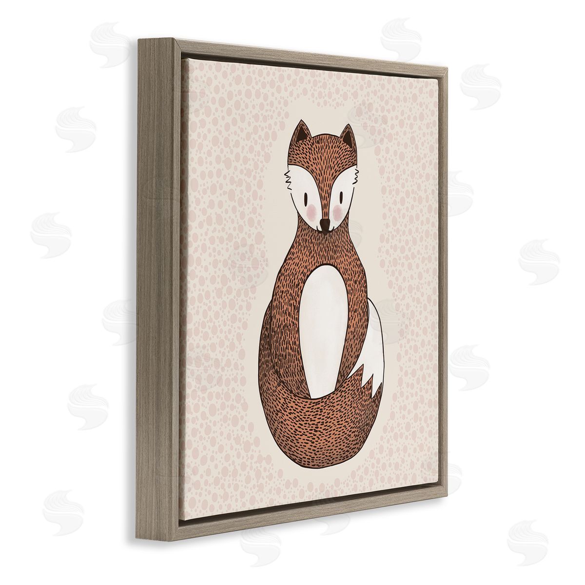 Birgit Maria Kiennast Whimsical Fox Spotted Pattern Polka Dot Border Brown Floating Frame Canvas Wall Art Print
