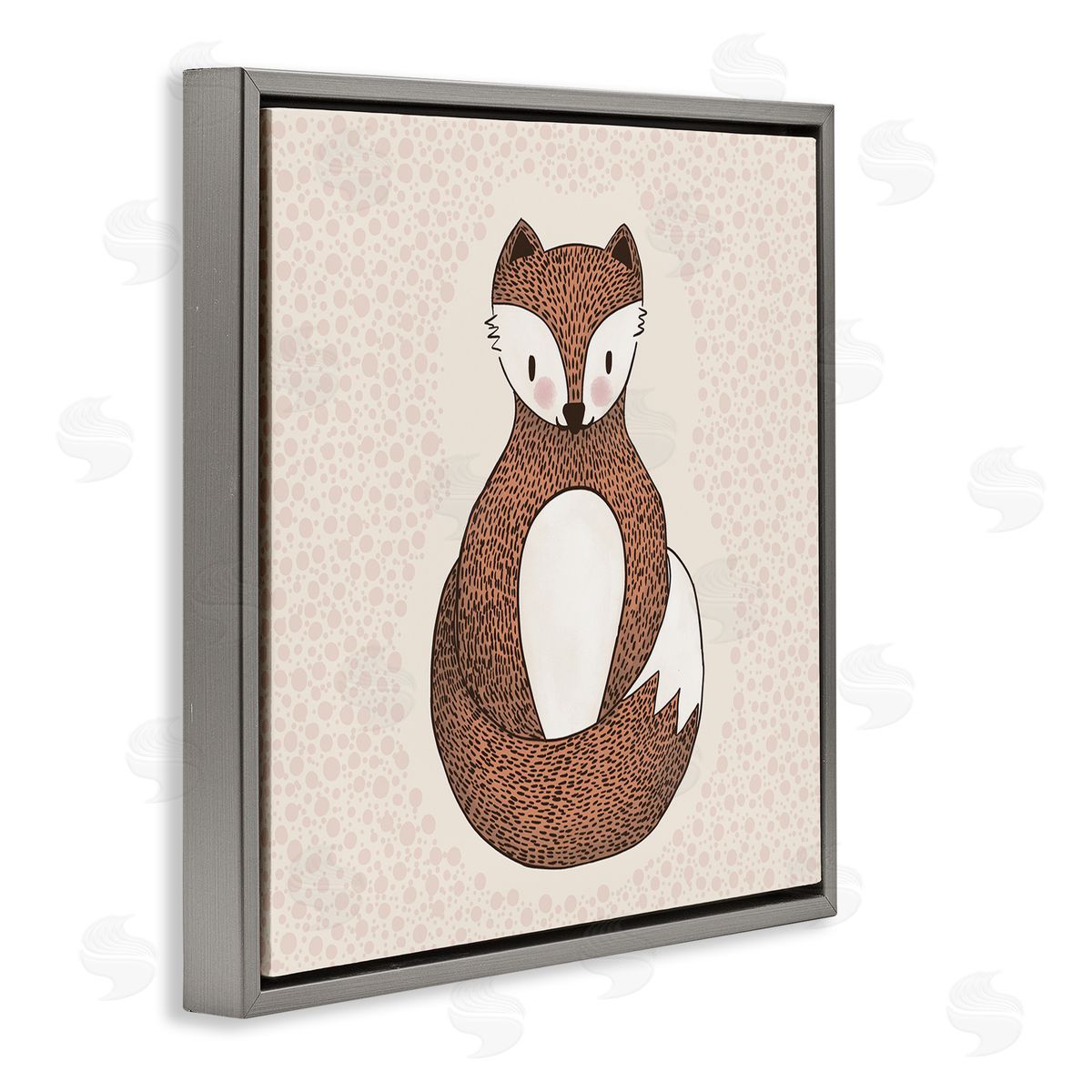 Birgit Maria Kiennast Whimsical Fox Spotted Pattern Polka Dot Border Gray Floating Frame Canvas Wall Art Print