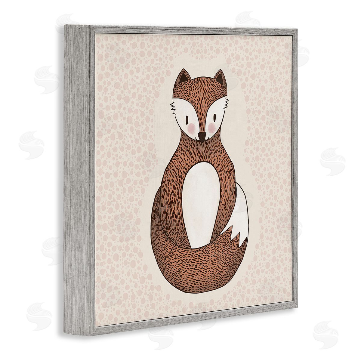 Birgit Maria Kiennast Whimsical Fox Spotted Pattern Polka Dot Border Gray Framed Glicee Wall Art Print