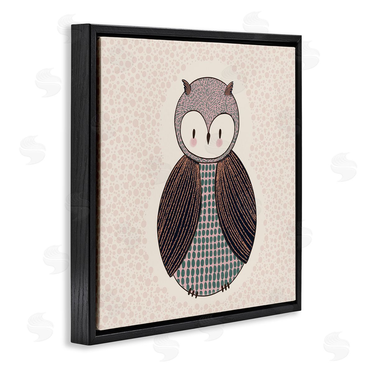 Birgit Maria Kiennast Mixed Patterned Owl Bird Whimsical Spotted Shapes  Black Floating Frame Canvas Wall Art Print