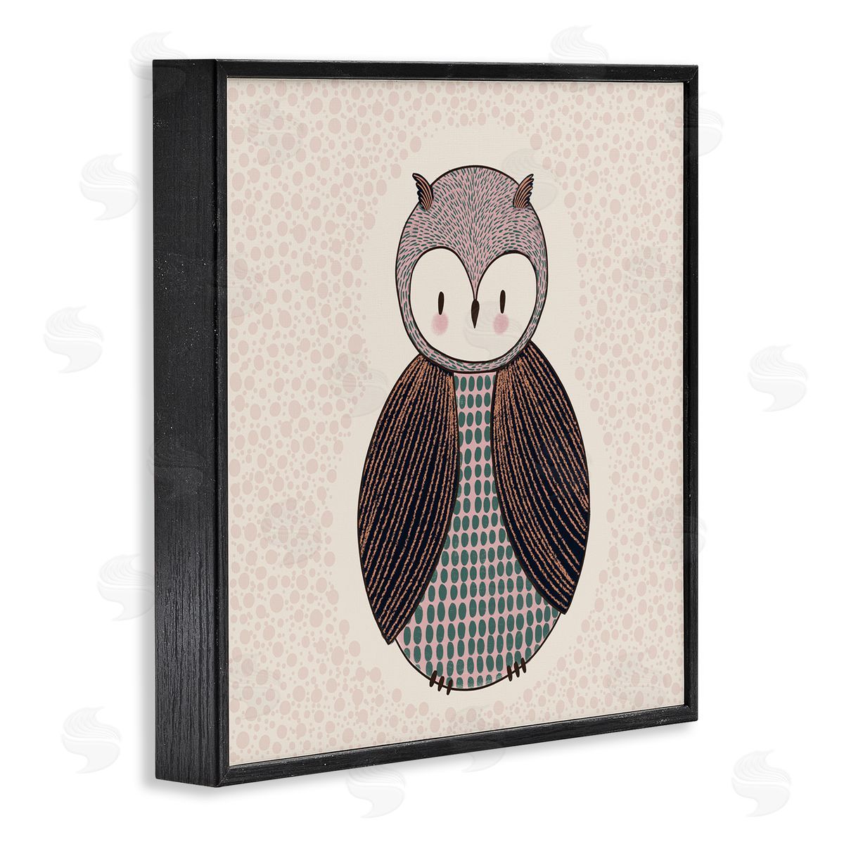 Birgit Maria Kiennast Mixed Patterned Owl Bird Whimsical Spotted Shapes  Black Framed Glicee Wall Art Print