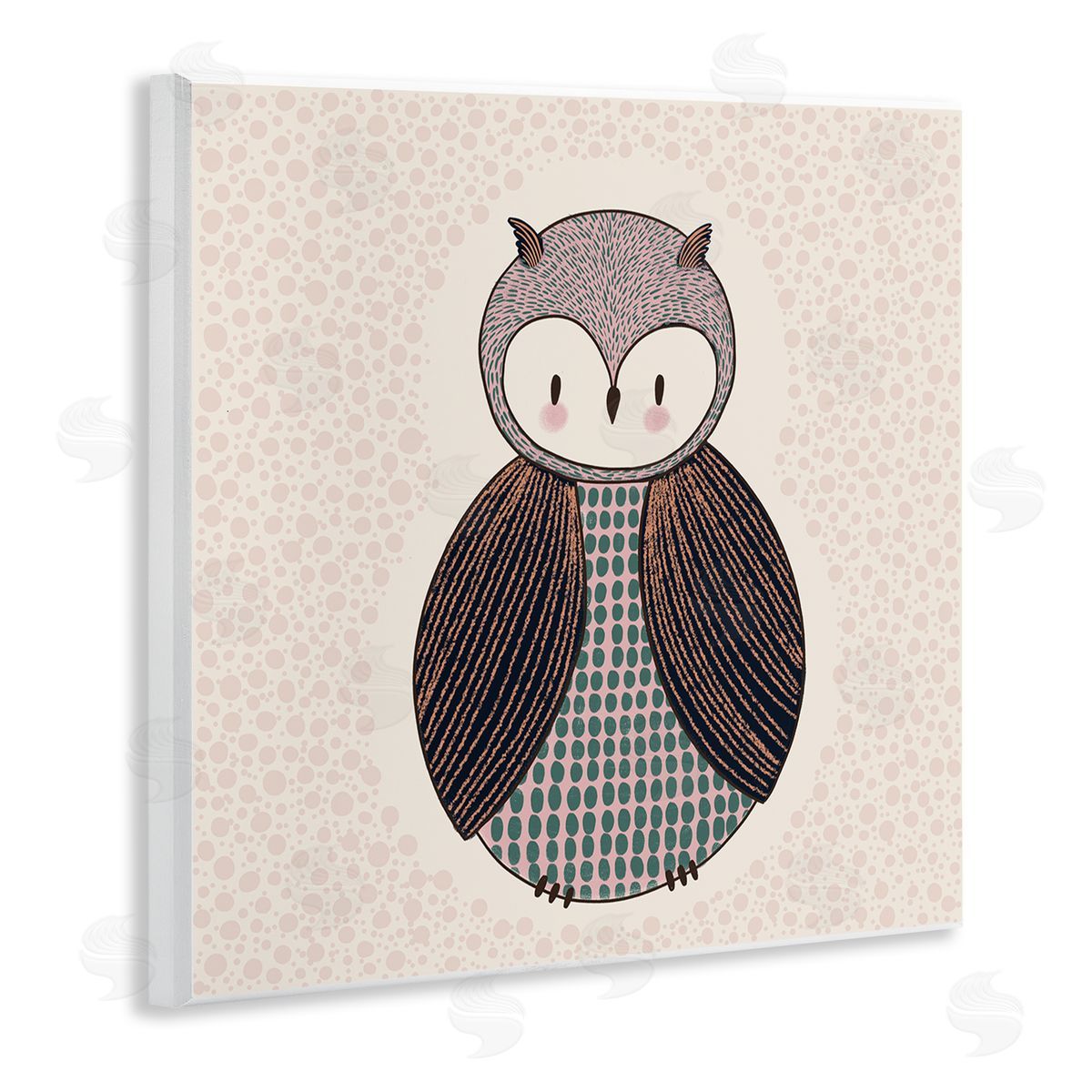 Birgit Maria Kiennast Mixed Patterned Owl Bird Whimsical Spotted Shapes  Wooden Wall Plaque Art Print