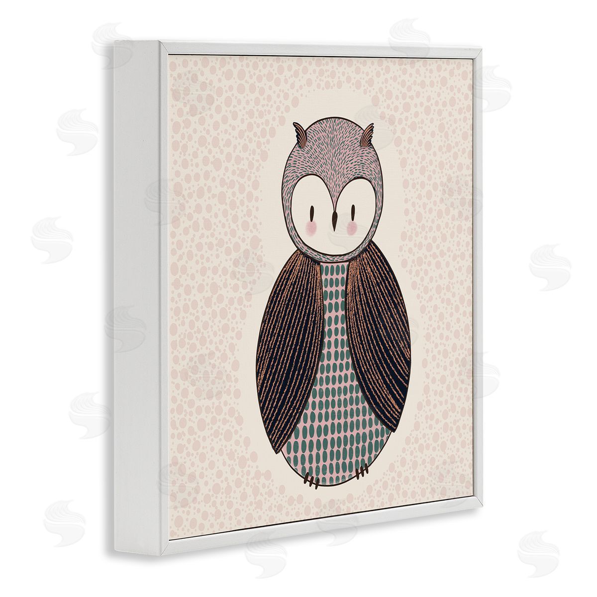 Birgit Maria Kiennast Mixed Patterned Owl Bird Whimsical Spotted Shapes  White Framed Glicee Wall Art Print
