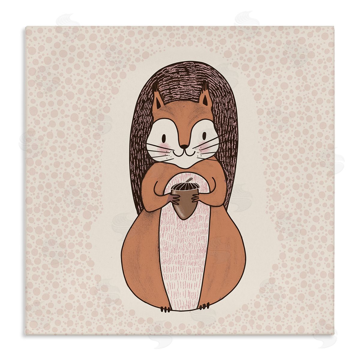 Birgit Maria Kiennast Squirrel With Acorn Patterned Shapes Woodland Animal  Stretched Canvas Wall Art Print