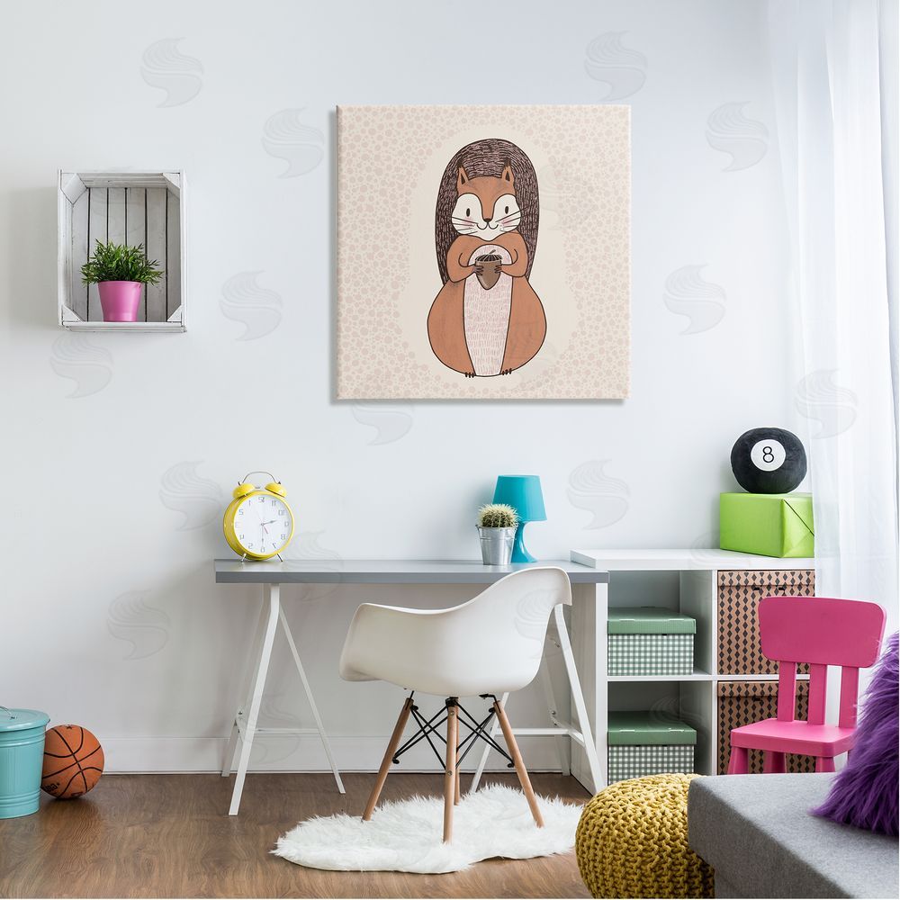 Birgit Maria Kiennast Squirrel With Acorn Patterned Shapes Woodland Animal  Canvas Wall Art in Room
