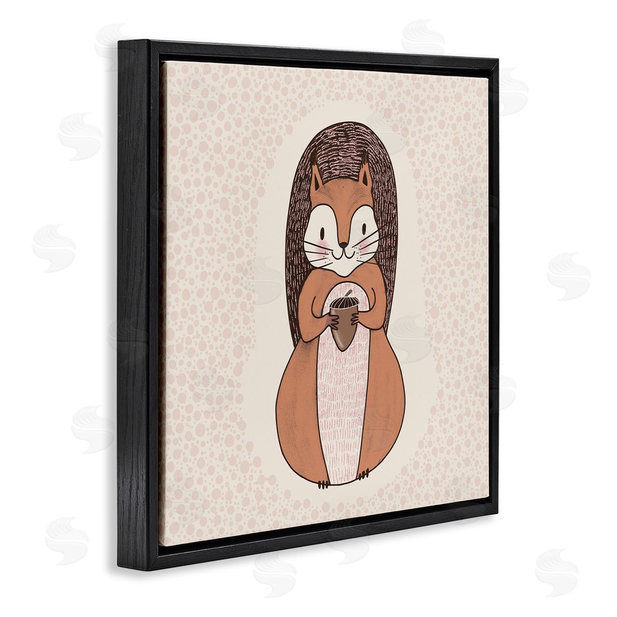 Birgit Maria Kiennast Squirrel With Acorn Patterned Shapes Woodland Animal  Black Floating Frame Canvas Wall Art Print