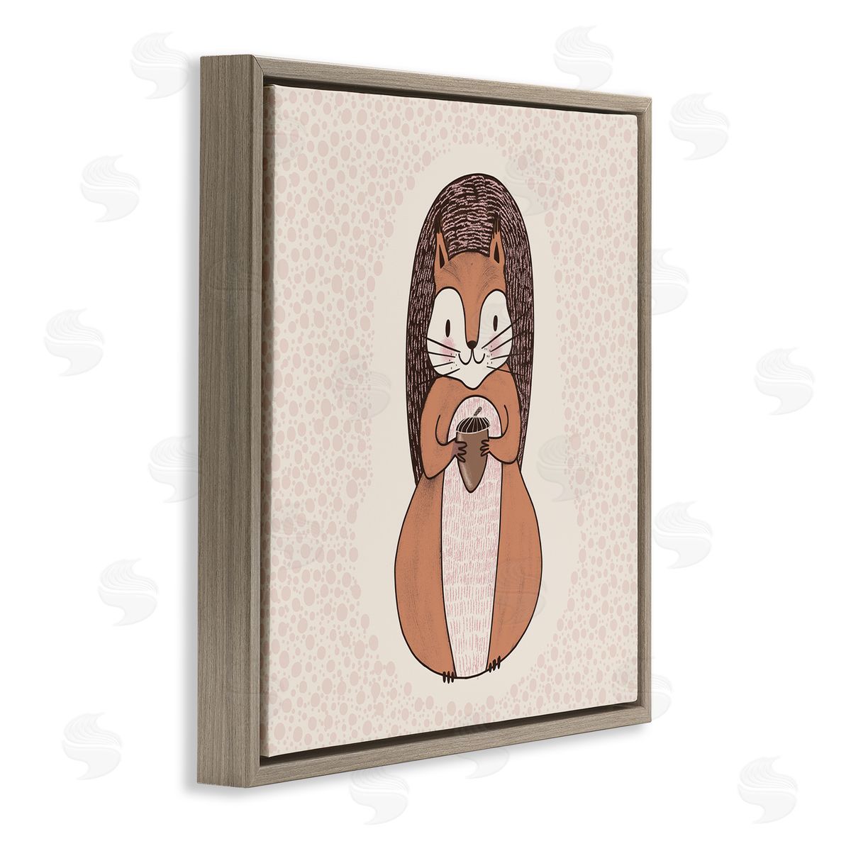 Birgit Maria Kiennast Squirrel With Acorn Patterned Shapes Woodland Animal  Brown Floating Frame Canvas Wall Art Print