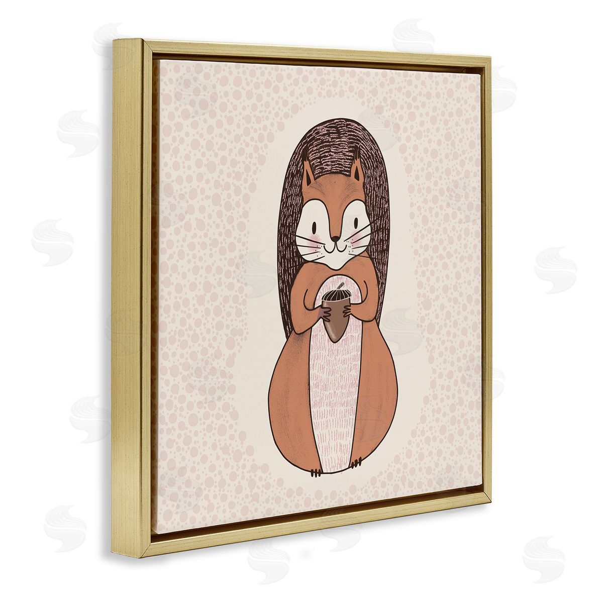Birgit Maria Kiennast Squirrel With Acorn Patterned Shapes Woodland Animal  Gold Floating Frame Canvas Wall Art Print