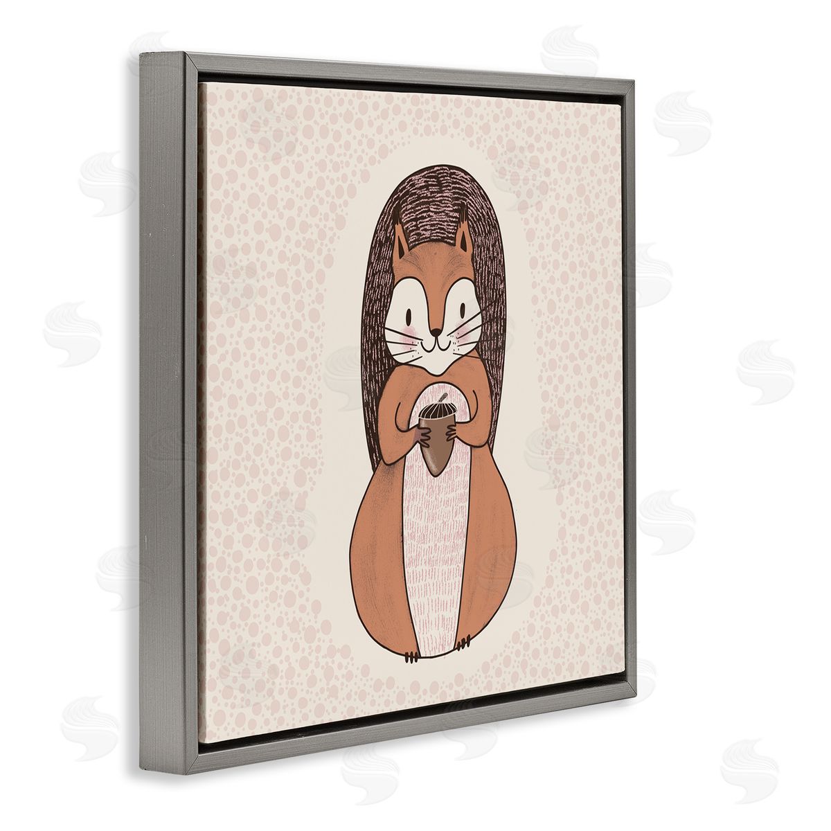 Birgit Maria Kiennast Squirrel With Acorn Patterned Shapes Woodland Animal  Gray Floating Frame Canvas Wall Art Print