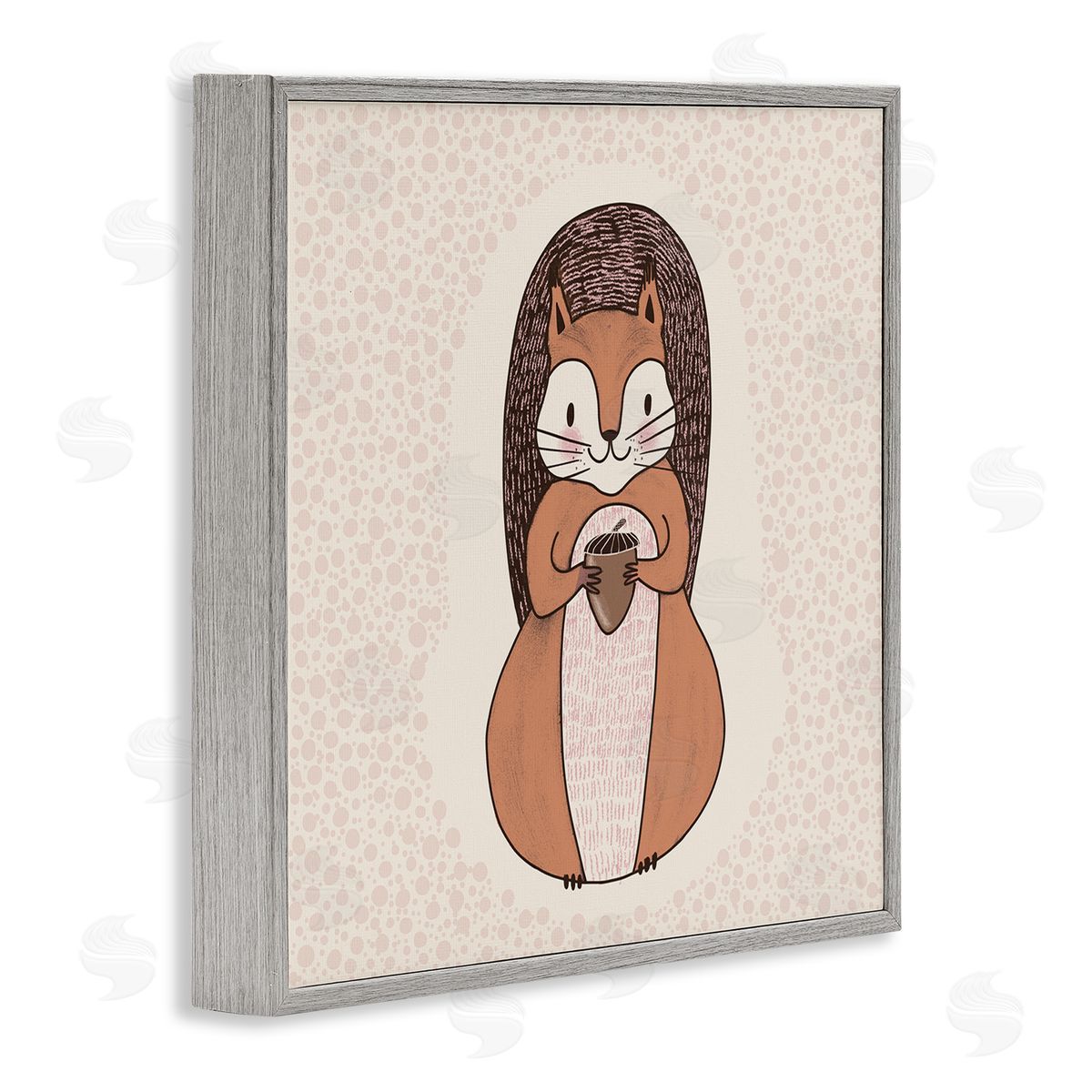 Birgit Maria Kiennast Squirrel With Acorn Patterned Shapes Woodland Animal  Gray Framed Glicee Wall Art Print