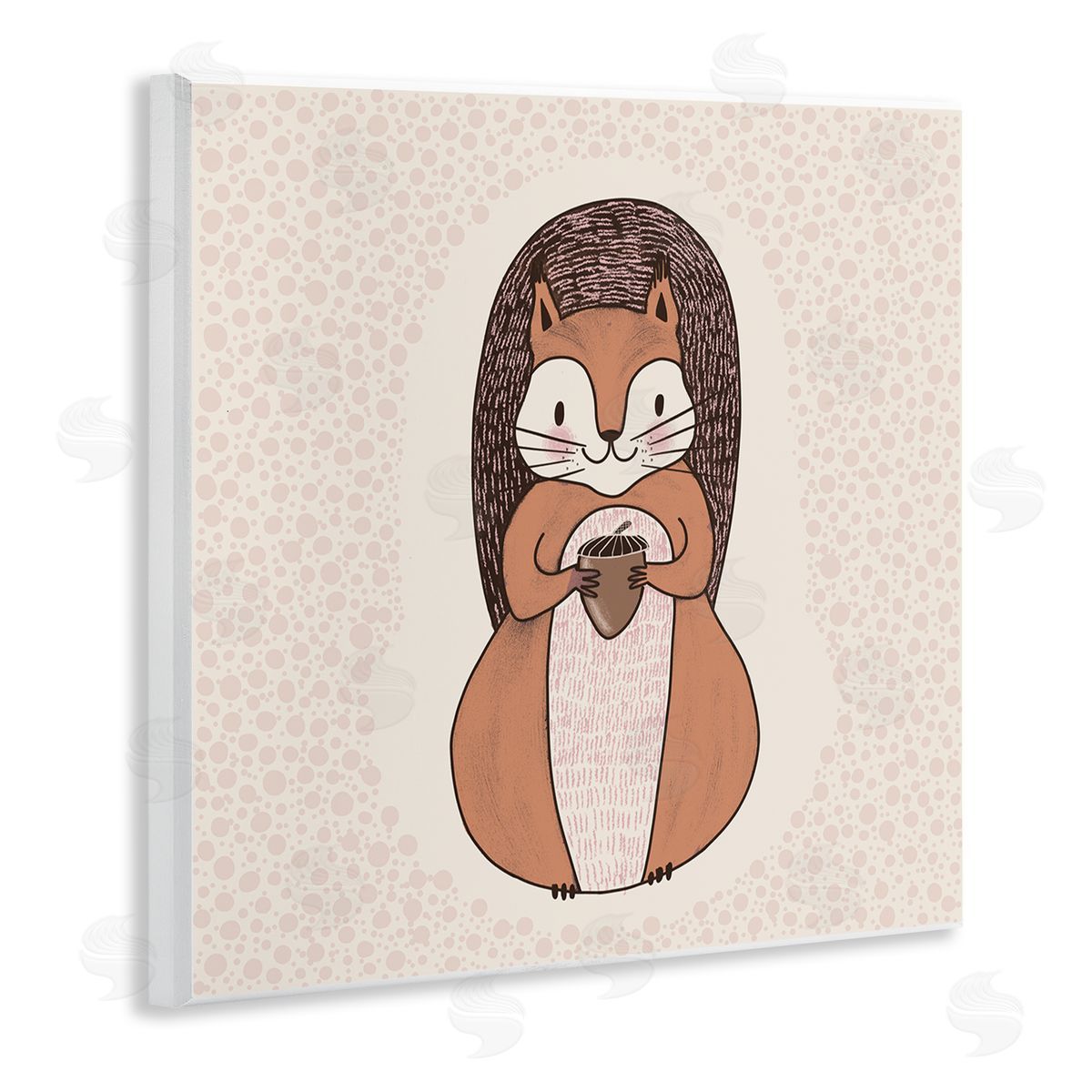 Birgit Maria Kiennast Squirrel With Acorn Patterned Shapes Woodland Animal  Wooden Wall Plaque Art Print