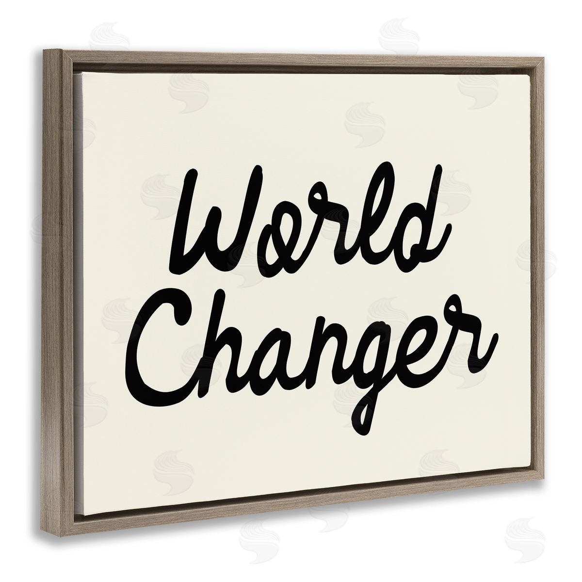 Stupell Studio World Changer Casual Cursive Calligraphy Words Sign  Brown Floating Frame Canvas Wall Art Print