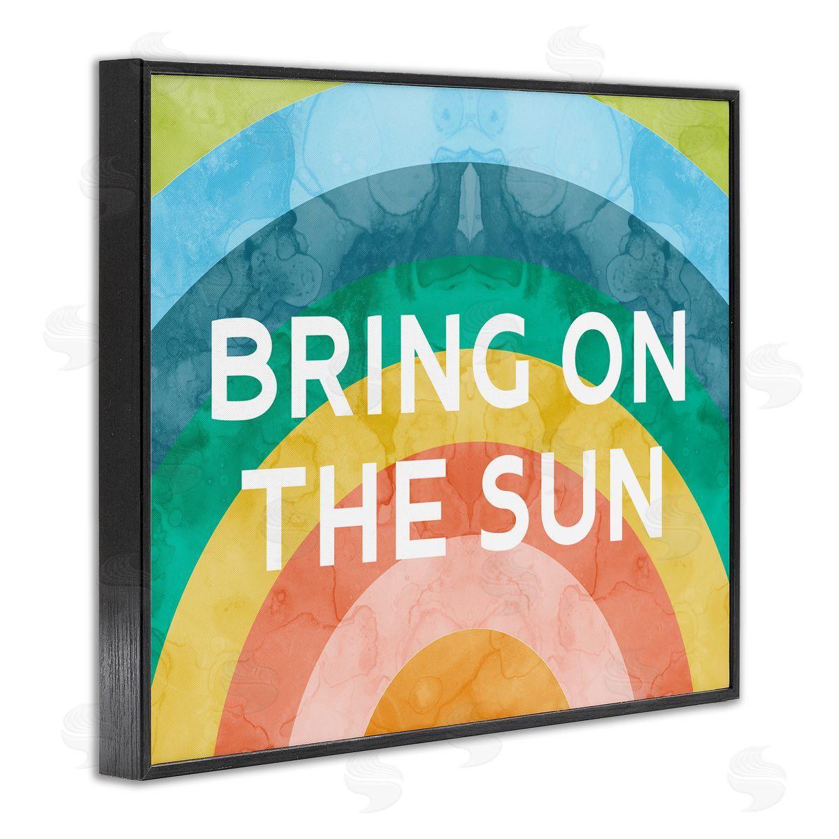 Stupell Studio Bring On The Sun Typography Rainbow Watercolor Detail  Black Framed Giclee Wall Art Print