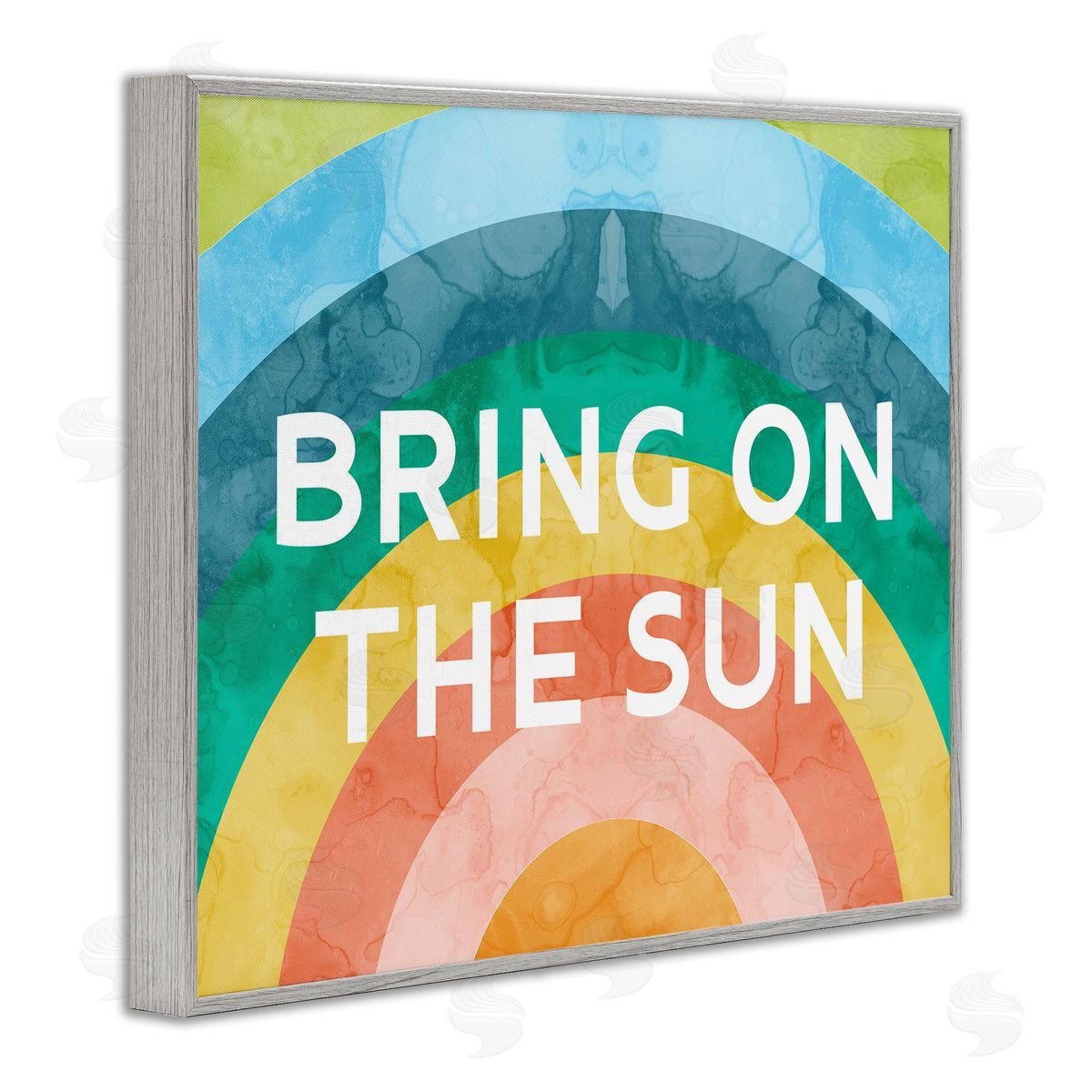 Stupell Studio Bring On The Sun Typography Rainbow Watercolor Detail  Gray Framed Giclee Wall Art Print