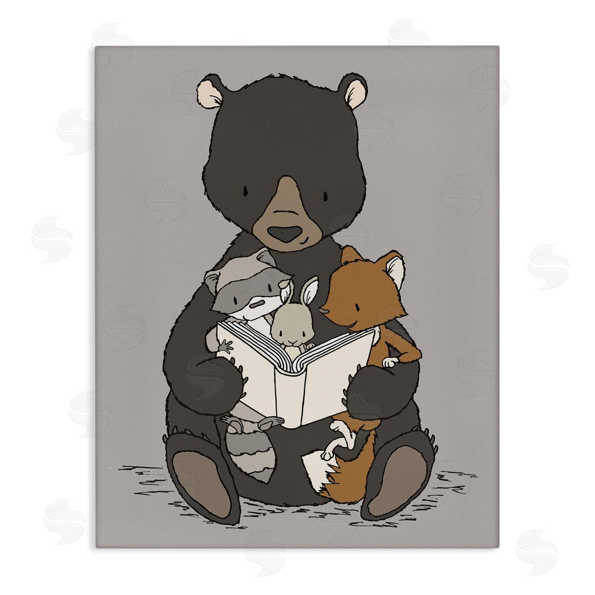 Sweet Melodys Woodland Animals Family Bear Reading Book to Babies Stretched Canvas Wall Art Print