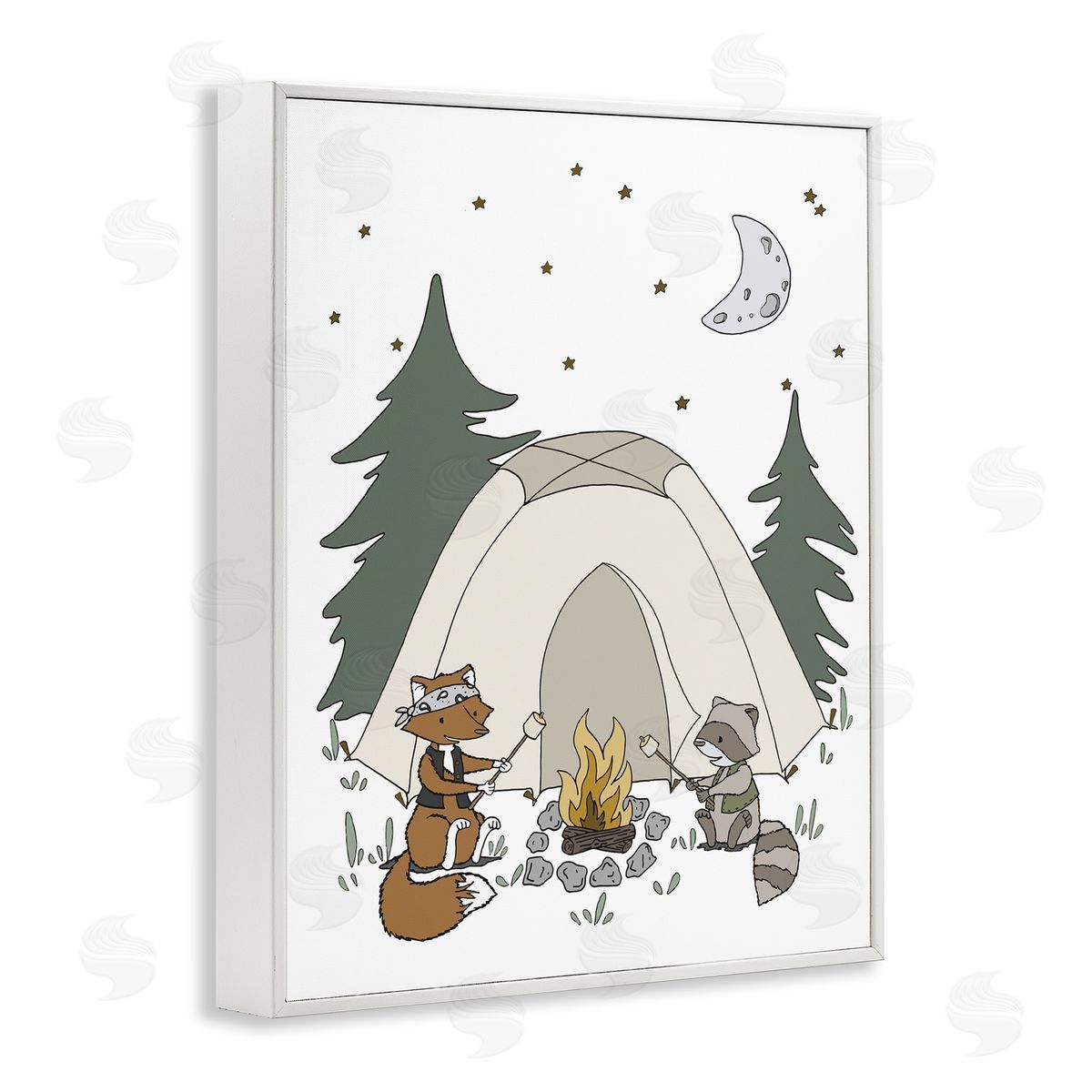 Sweet Melodys Woodland Animals Camping Nature Tent Roasting Marshmallows  White Framed Giclee Wall Art Print