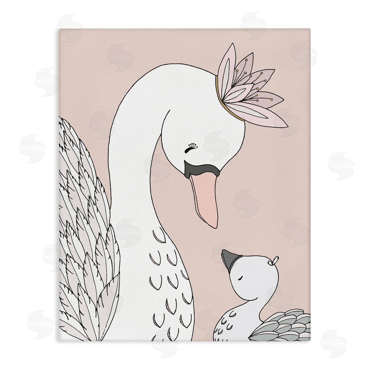 Sweet Melodys Mother & Baby Swan Flower Crowns Princess Animals Stretched Canvas Wall Art Print
