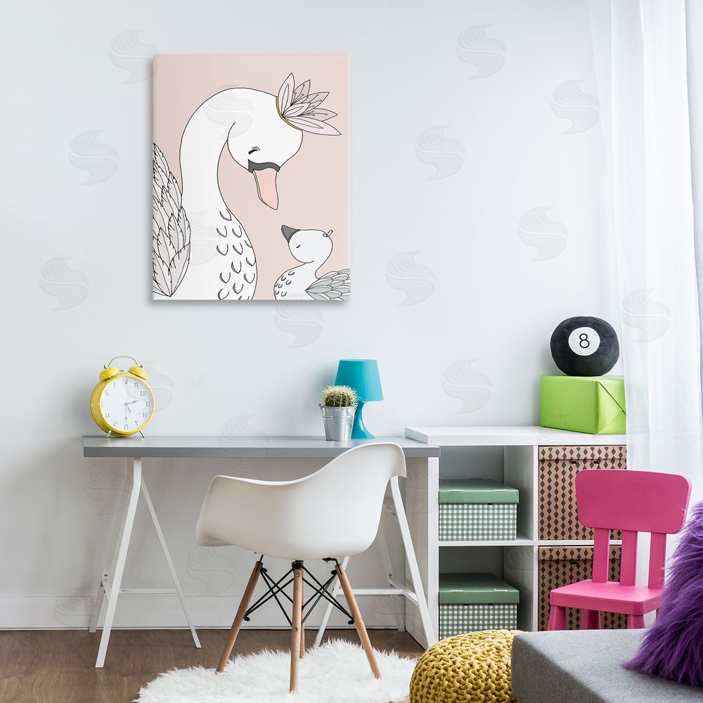 Sweet Melodys Mother & Baby Swan Flower Crowns Princess Animals Canvas Wall Art Print in Room
