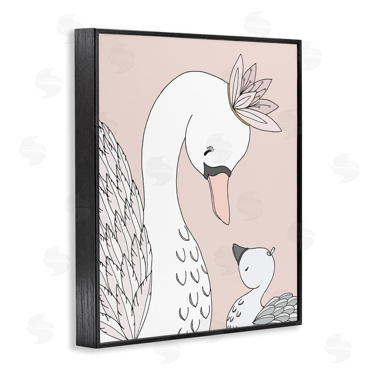 Sweet Melodys Mother & Baby Swan Flower Crowns Princess Animals Black Framed Giclee Wall Art Print