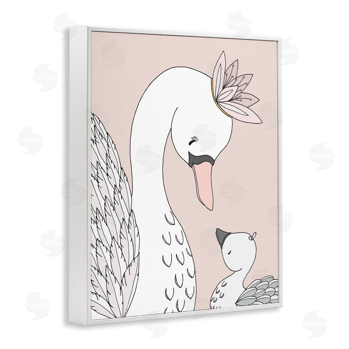 Sweet Melodys Mother & Baby Swan Flower Crowns Princess Animals White Framed Giclee Wall Art Print