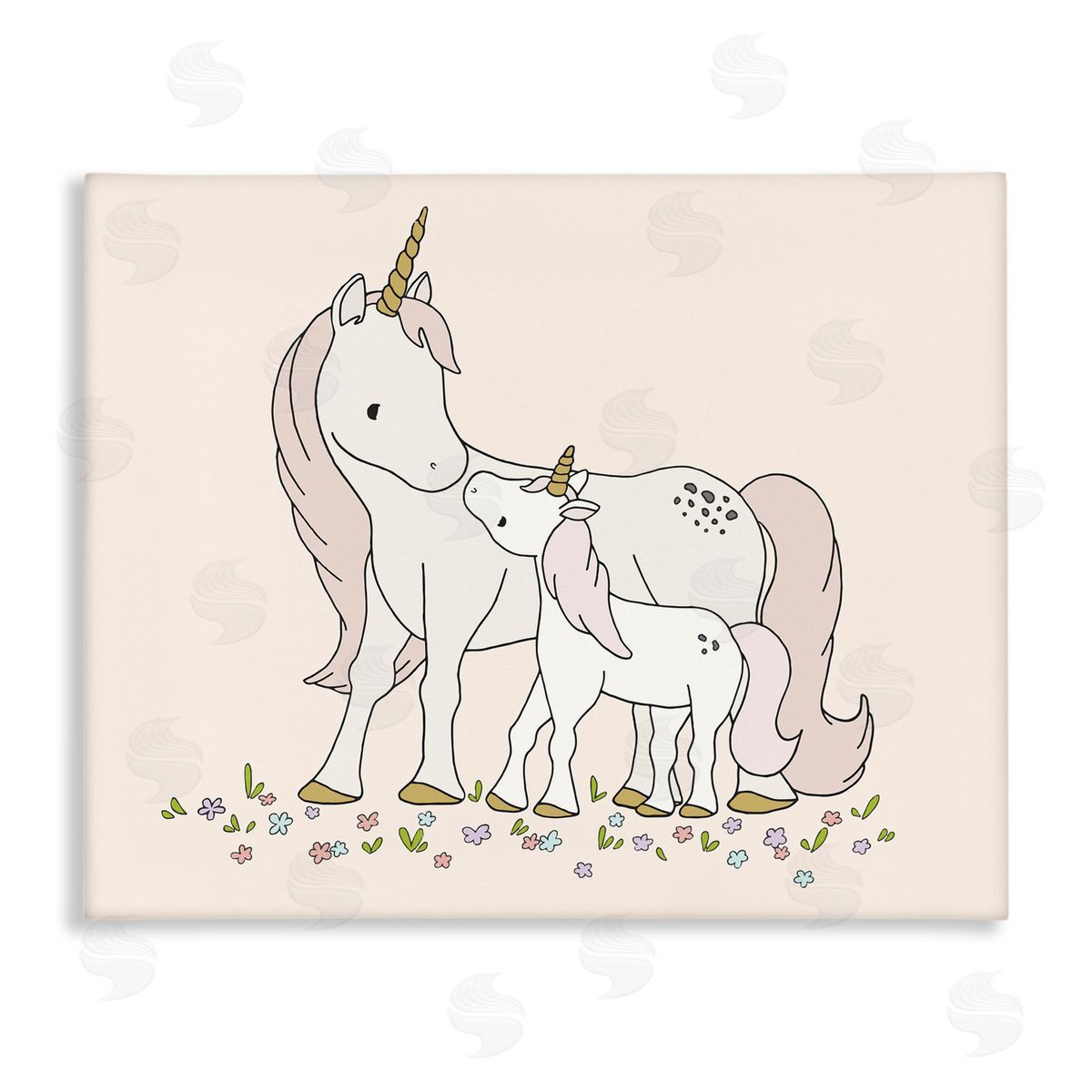 Sweet Melodys Magical Unicorn Mother & Baby Family Flower Meadow Stretched Canvas Wall Art Print