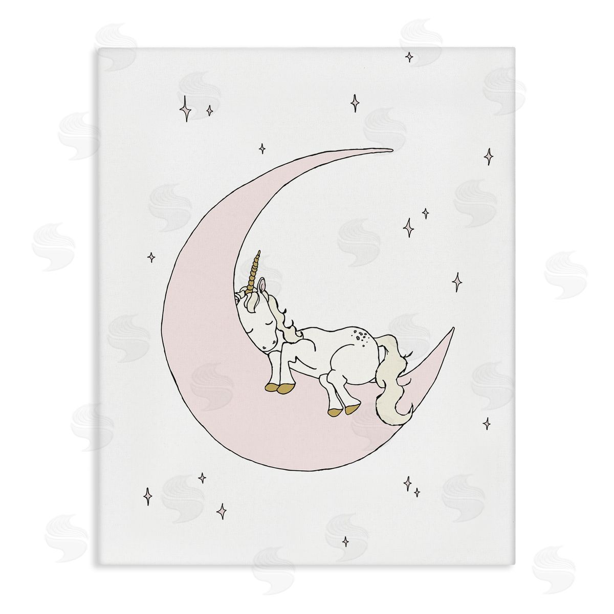 Sweet Melodys Cozy Sleeping Unicorn Nighttime Moon Delicate Stars  Stretched Canvas Wall Art Print