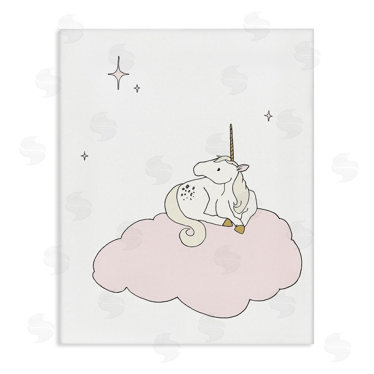 Sweet Melodys Casual Unicorn Laying on Cloud Watching Nighttime Stars  Stretched Canvas Wall Art Print