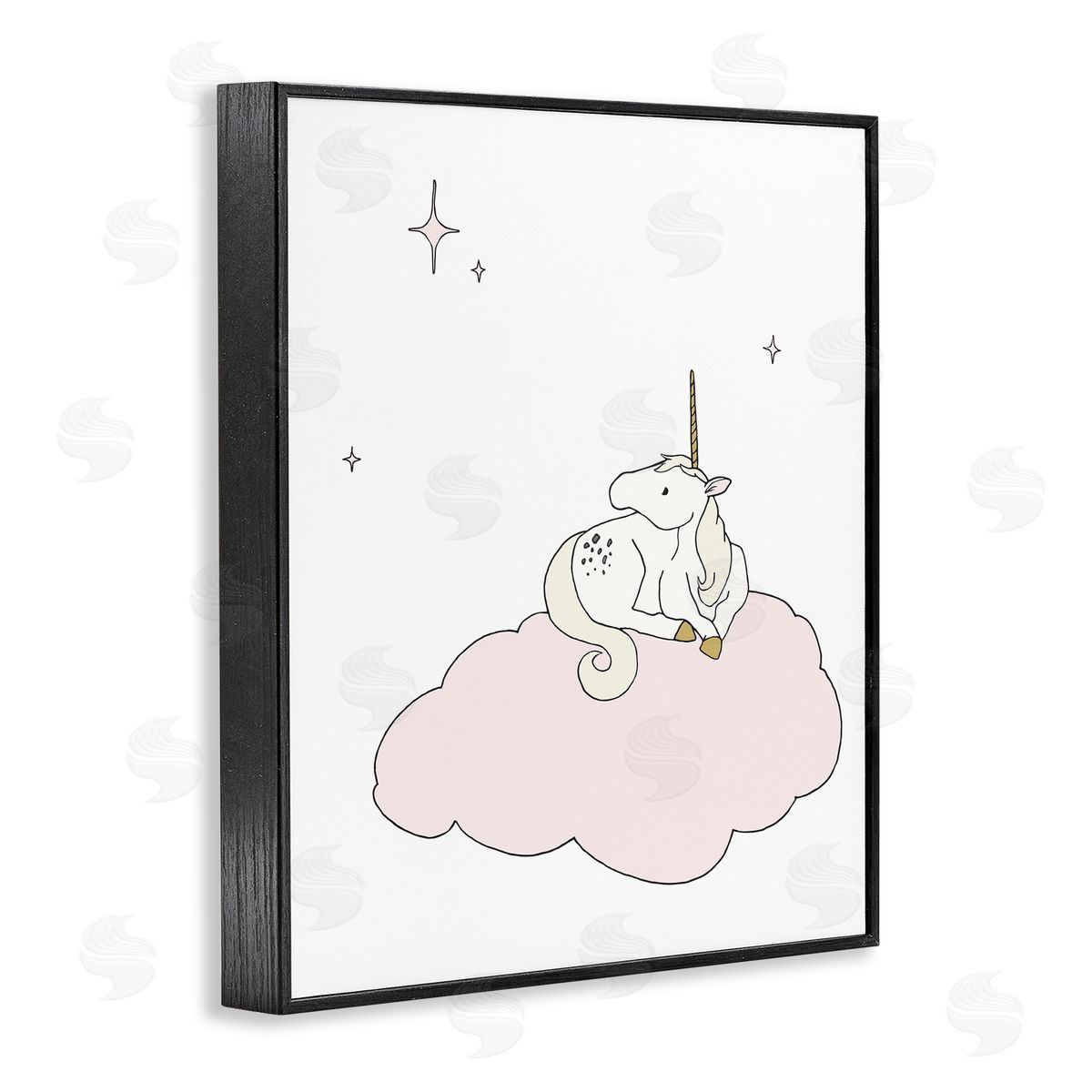 Sweet Melodys Casual Unicorn Laying on Cloud Watching Nighttime Stars  Black Framed Giclee Wall Art Print