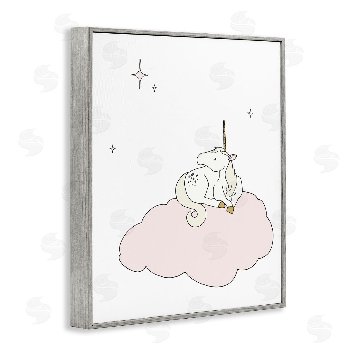 Sweet Melodys Casual Unicorn Laying on Cloud Watching Nighttime Stars  Gray Framed Giclee Wall Art Print