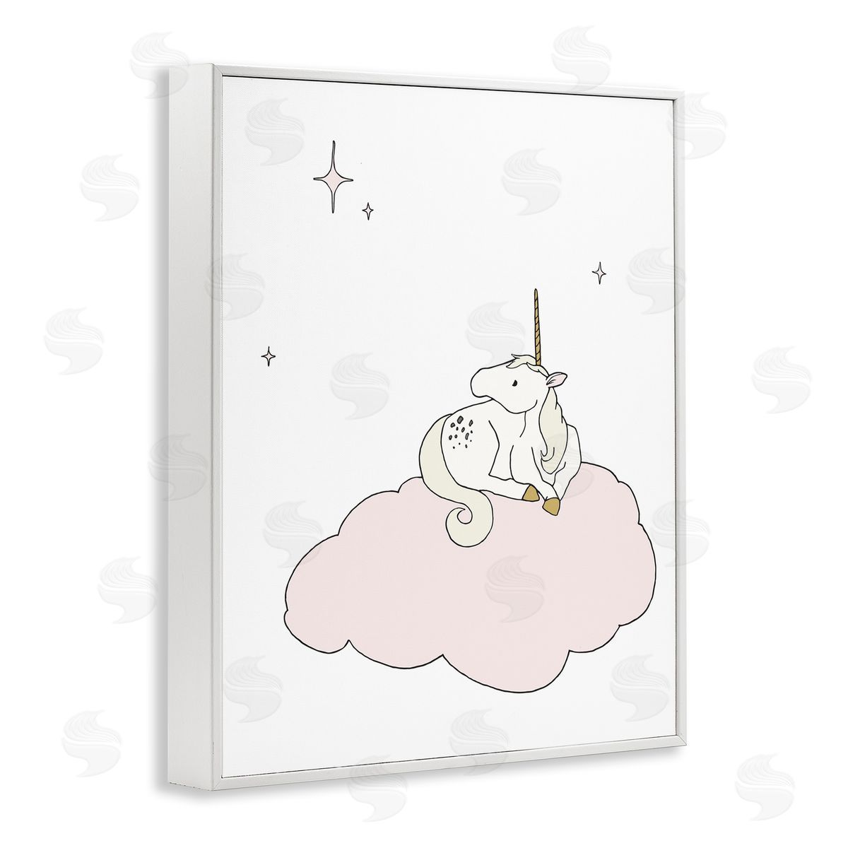 Sweet Melodys Casual Unicorn Laying on Cloud Watching Nighttime Stars  White Framed Giclee Wall Art Print
