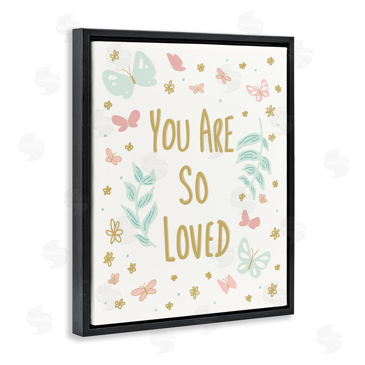 Sweet Melodys You Are So Loved Varied Botanicals Butterflies Black Floating Frame Canvas Wall Art Print