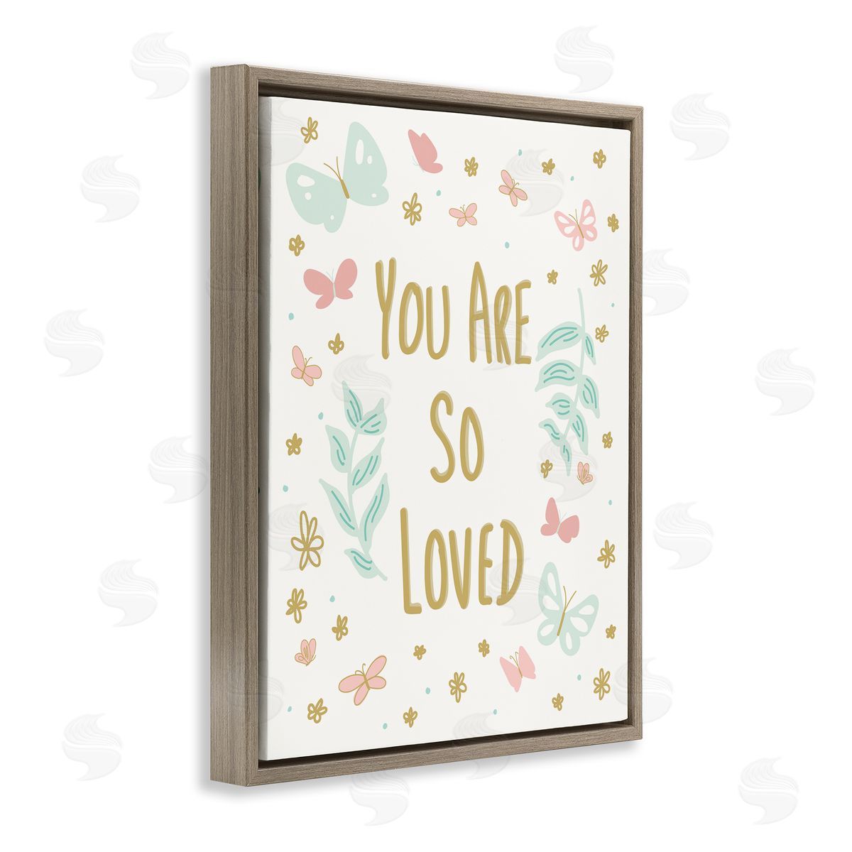 Sweet Melodys You Are So Loved Varied Botanicals Butterflies Brown Floating Frame Canvas Wall Art Print